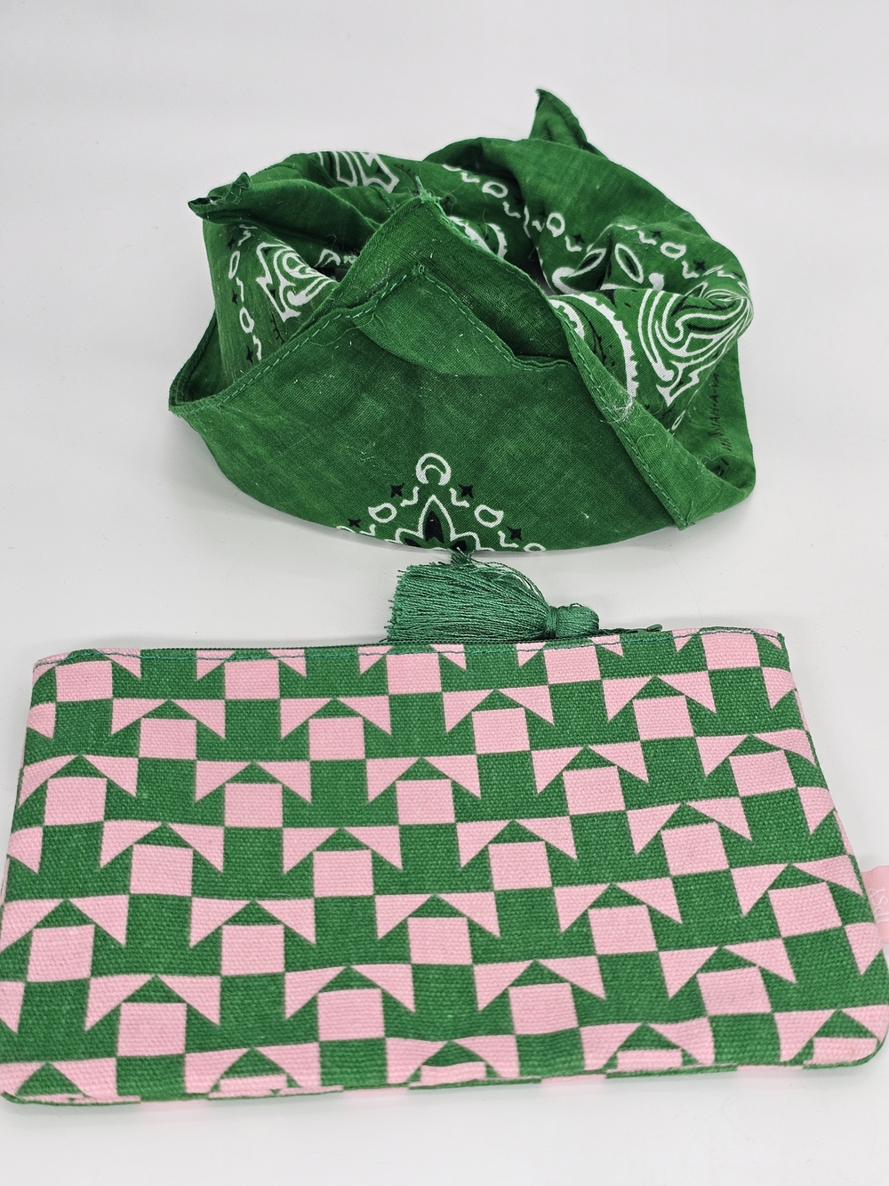 Green & Pink Make-up Bag with Vtg Green Bandana